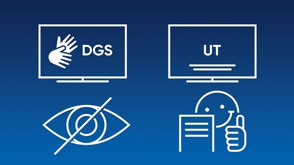 Logos für Barrierefreiheit: Leichte Sprache, Audiodeskription, Untertitelung, Gebärdensprache
