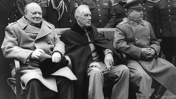 rim-Konferenz mit Premierminister Winston Churchill, Präsident Franklin D. Roosevelt und Marschall Joseph Stalin im Palast in Jalta, wo die Großen Drei zu ihrer zweiten Kriegskonferenz zusammentrafen
