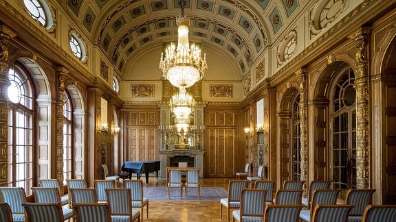 Blick in den Blauen Saal von Schloss Waldenburg